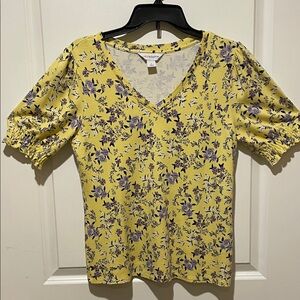 Liz Claiborne Yellow and Purple Floral Blouse